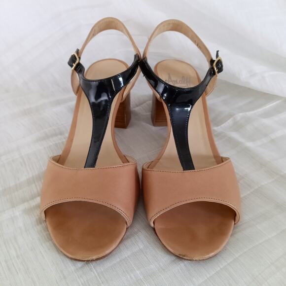 RANGONI Amalfi Italy Leather Sandals 8.5 Open Toe T-Strap Shoes Brown Black - Picture 4 of 7